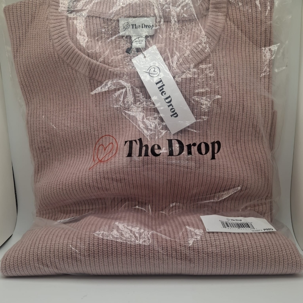 The Drop Women’s Alice Ribbed Crewneck Sweater, Back Slit, Zephyr Pink, Size L - Picture 8 of 8